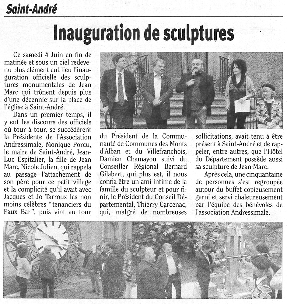 Article "Inauguration des sculptures"