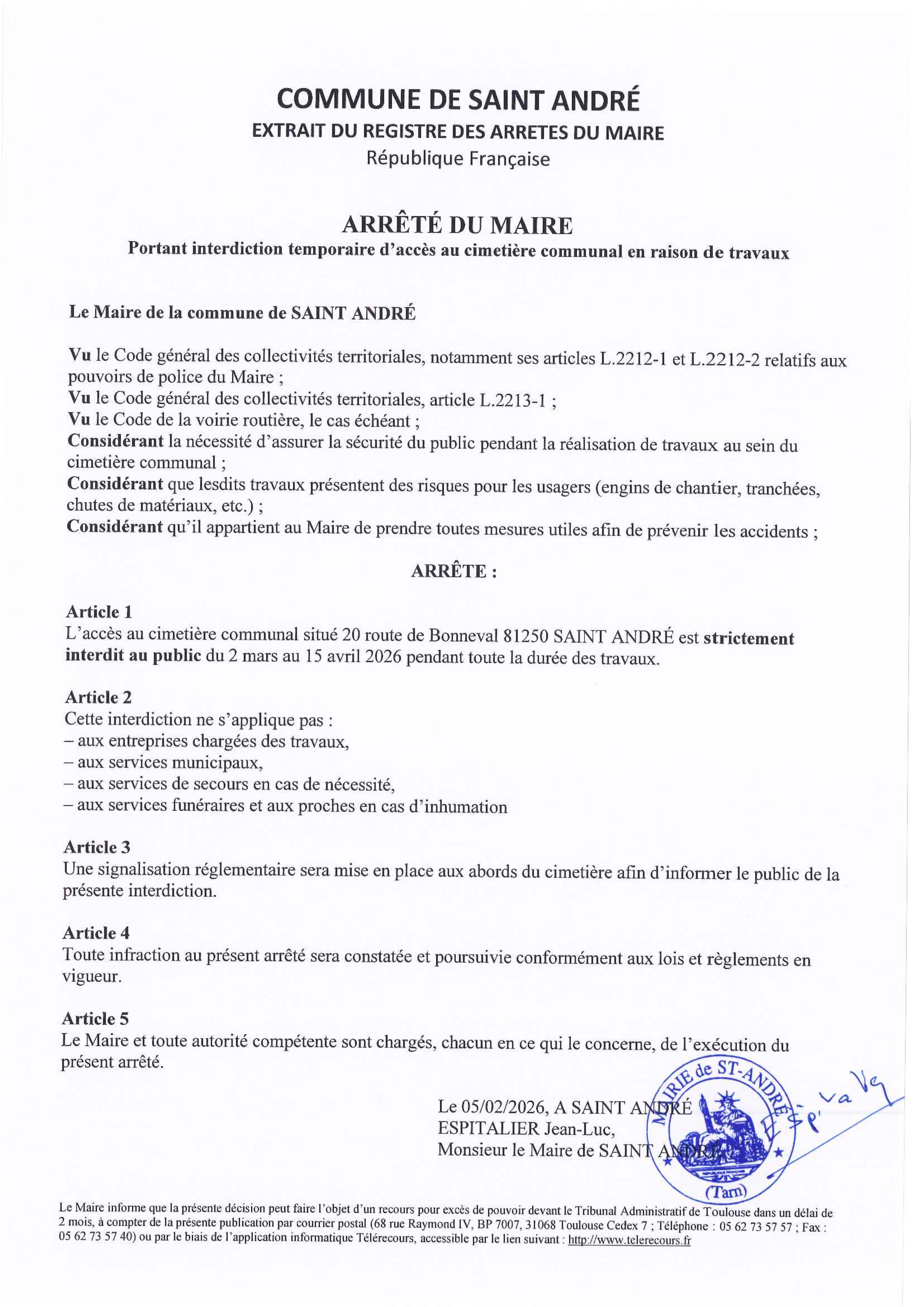 INFORMATION TRAVAUX DU CIMETIERE