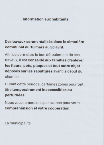 INFORMATION TRAVAUX CIMETIÈRE